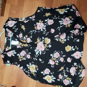 Maurices Black Blouse with Pink and Yellow Floral